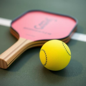 pickleball bat next to a ball